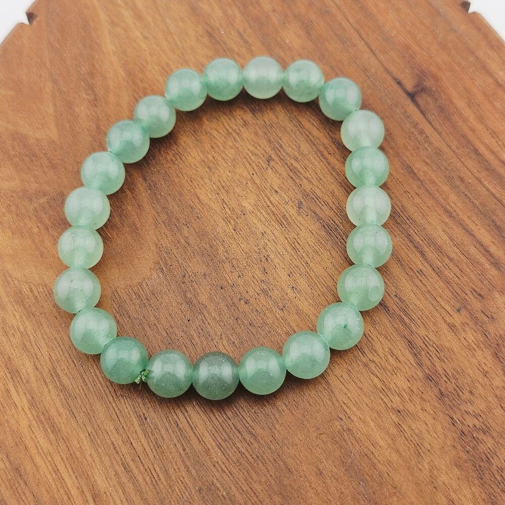 Sage Glass Round Stone Beaded Stretch Bracelet Simple Stackable Hippie Boho